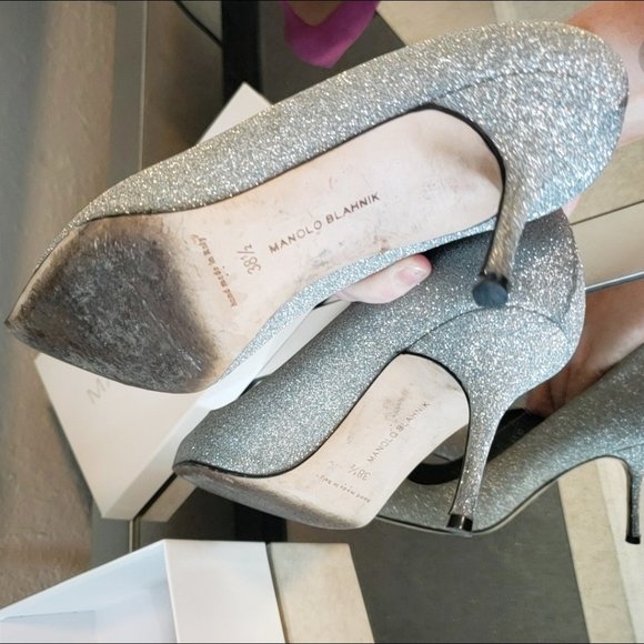Manolo Blahnik size 38.5 Silver Glitter - Picture 9 of 13